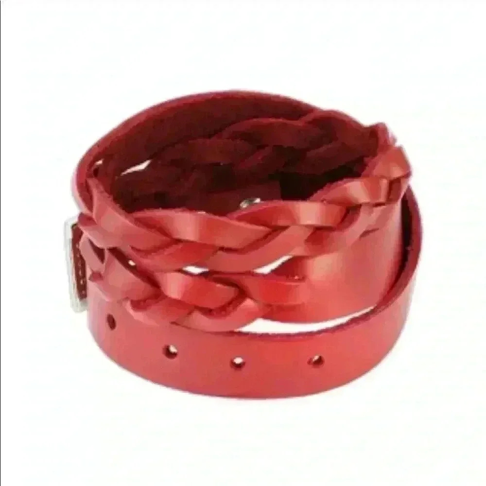 Genuine Leather Braided Wrap Bracelet in Red